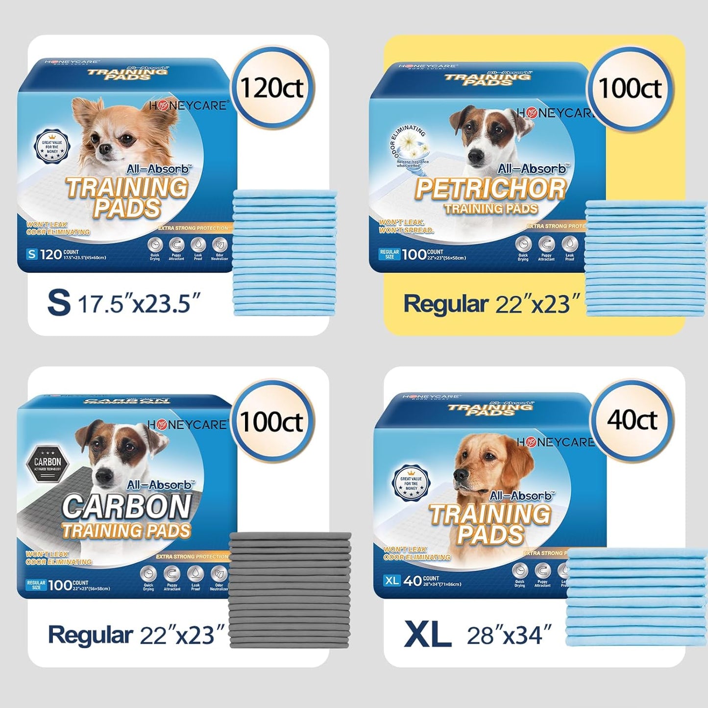 All-Absorb, X-Large 28" X 34", 40 Count, Dog and Puppy Training Pads, Ultra Absorbent and Odor Eliminating, Leak-Proof 5-Layer Potty Training Pads with Quick-Dry Surface, Blue