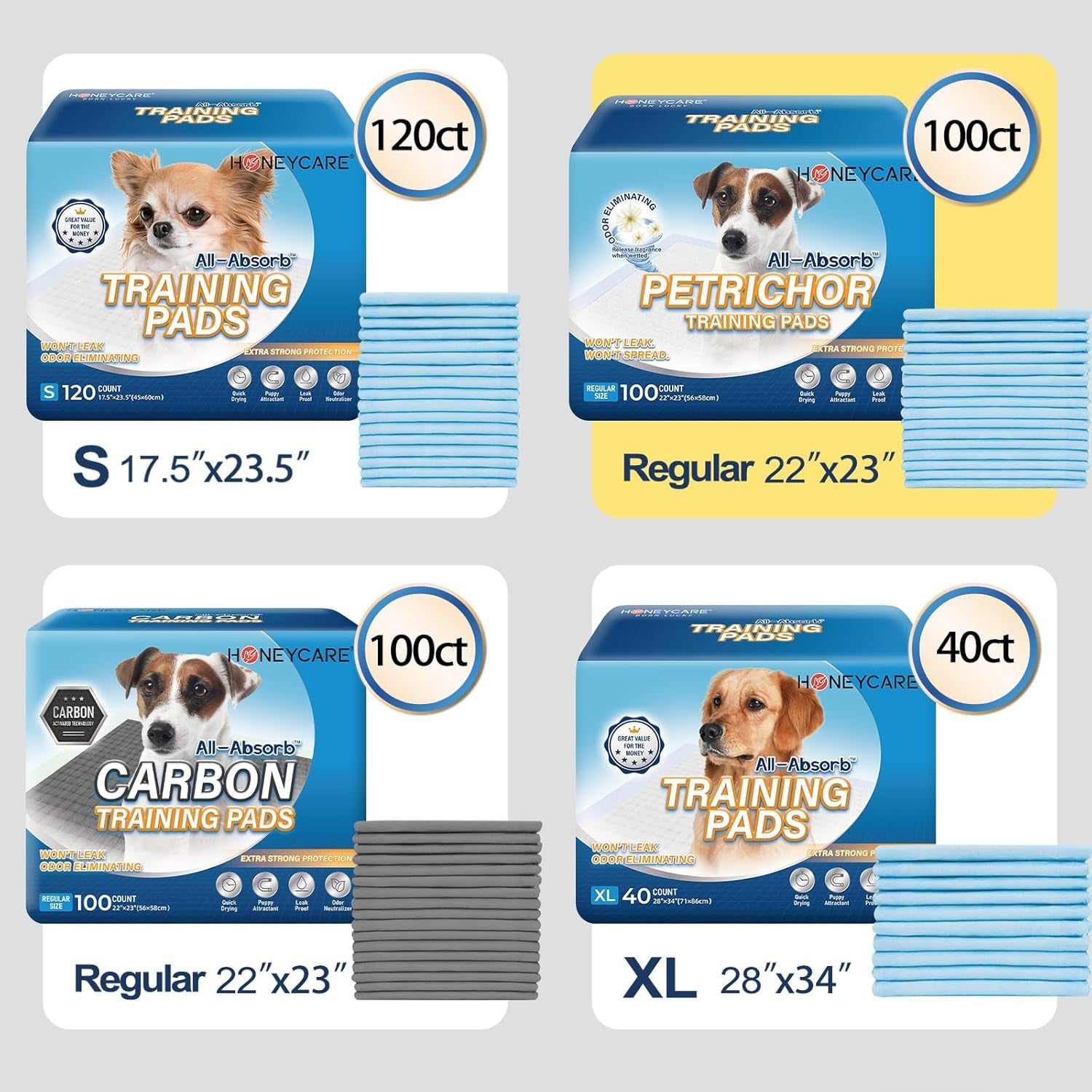 All-Absorb, X-Large 28" X 34", 40 Count, Dog and Puppy Training Pads, Ultra Absorbent and Odor Eliminating, Leak-Proof 5-Layer Potty Training Pads with Quick-Dry Surface, Blue